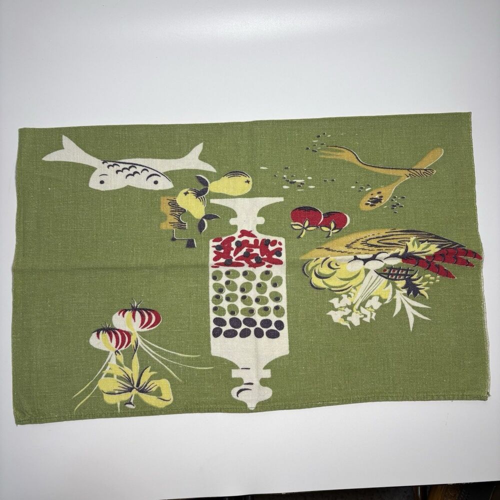 Vintage MCM Cotton Linen Martex Dry-Me-Dry Kitchen Towel 20 X 26 KITCHEN Olives